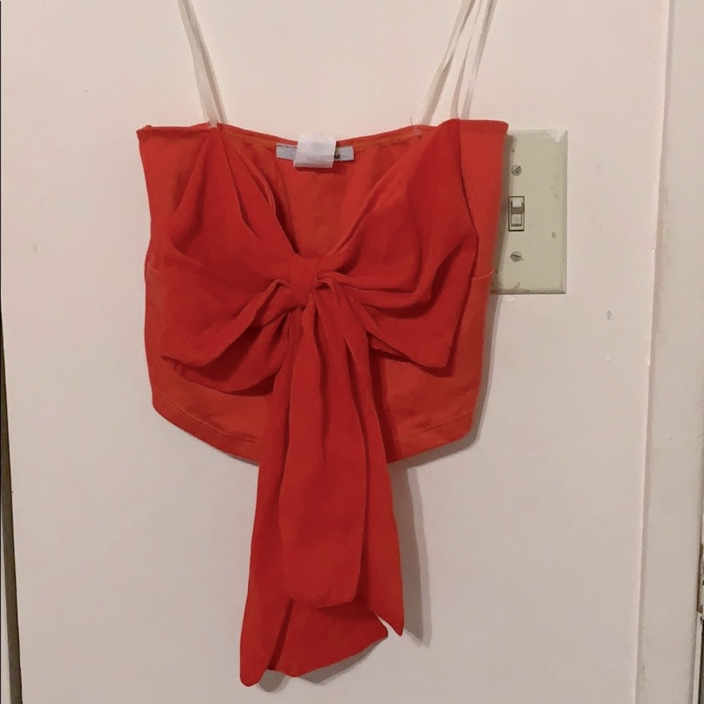 Cute Coral Strapless Top with Bow Detail size S